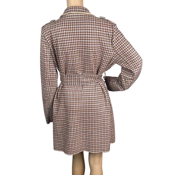Anthropologie Solitaire Faux Suede Houndstooth Belted Trench Coat SZ L - Picture 6 of 8